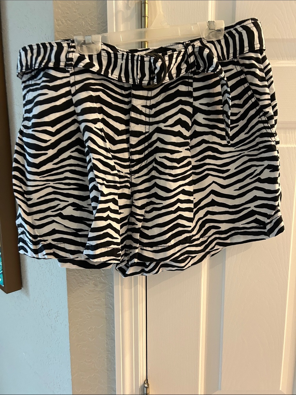 LOFT Zebra-Print Paperbag Waist Shorts in Black & White